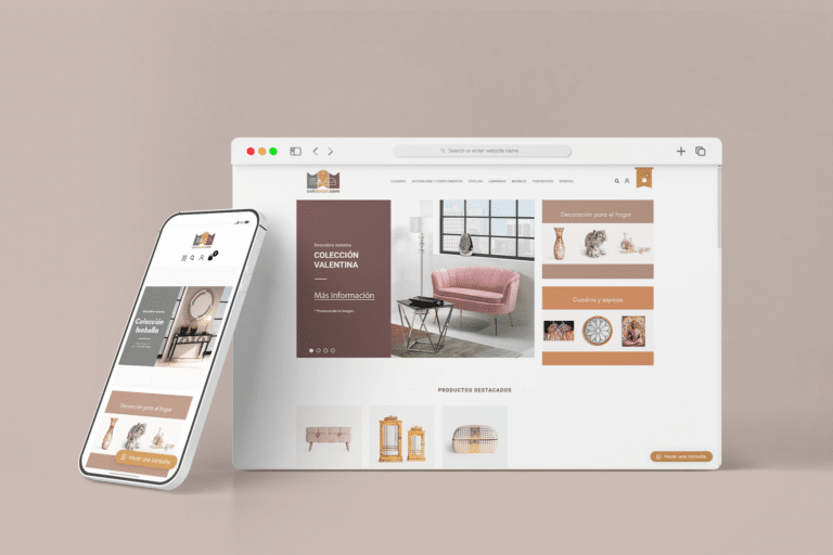 Mockup de la tienda online de Celidecor mostrada en dispositivos PC y móvil