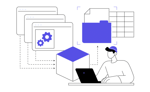 Desarrollador trabajando en la integración y automatización de procesos empresariales, con pantallas de configuración y archivos visibles.