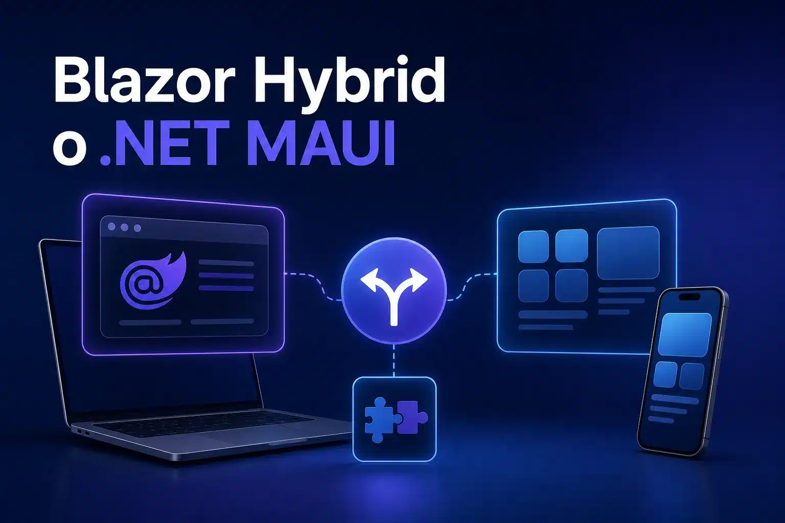 Escena editorial sobre Blazor Hybrid o .NET MAUI para una aplicación empresarial: criterios para elegir
