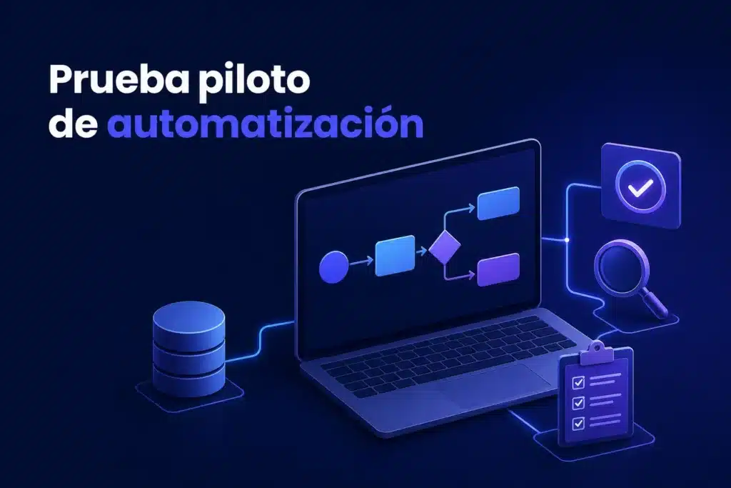 Escena editorial sobre Prueba piloto de automatización: cómo definir el alcance, los datos y los criterios para decidir si escalar