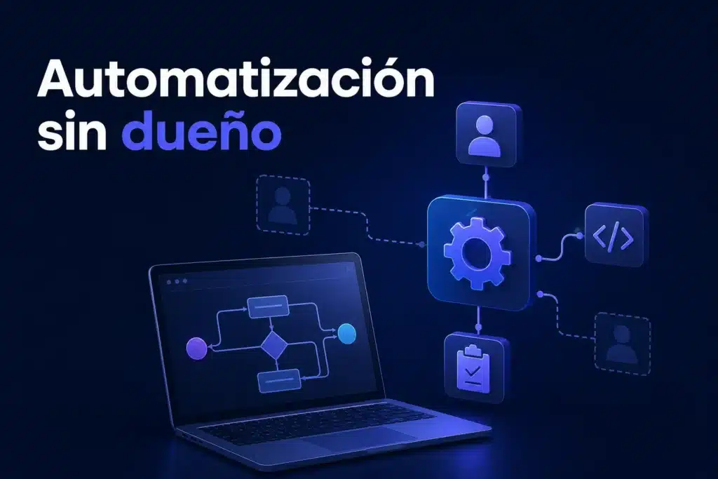 Escena editorial sobre Automatización sin dueño: cómo asignar responsabilidades para que los procesos no se queden obsoletos