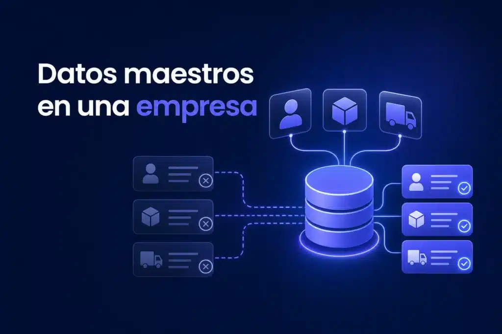 Escena editorial sobre Datos maestros en una empresa: cómo evitar clientes, productos o proveedores duplicados entre sistemas