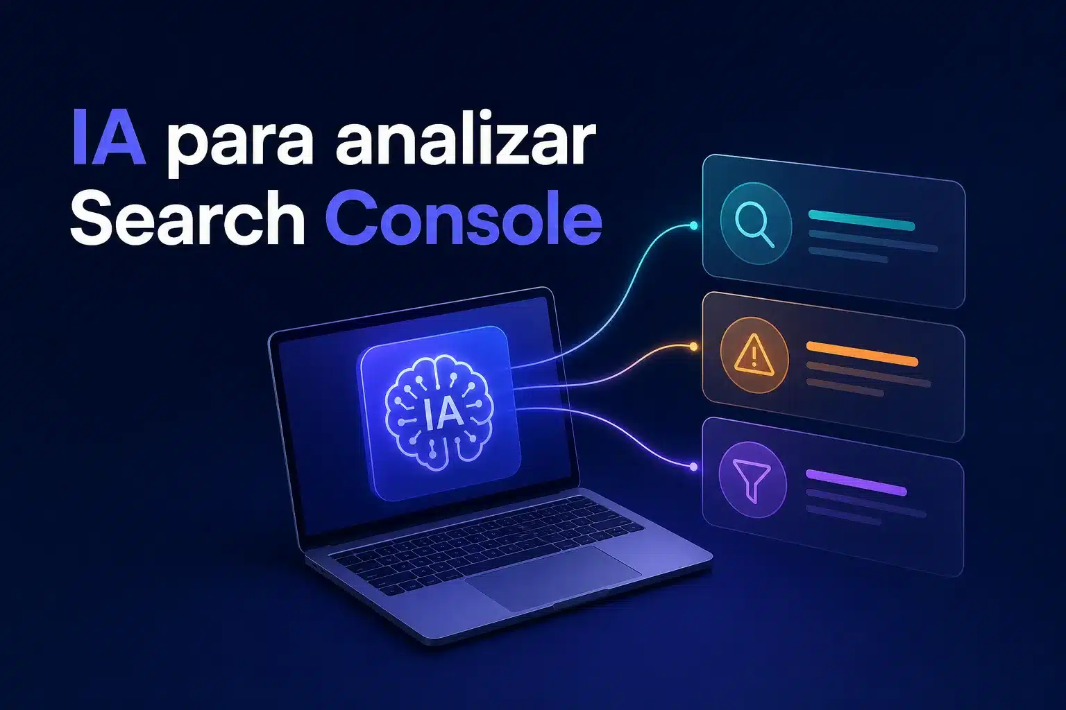 Escena editorial sobre IA para analizar Search Console: cómo separar consultas útiles, problemas de contenido y ruido