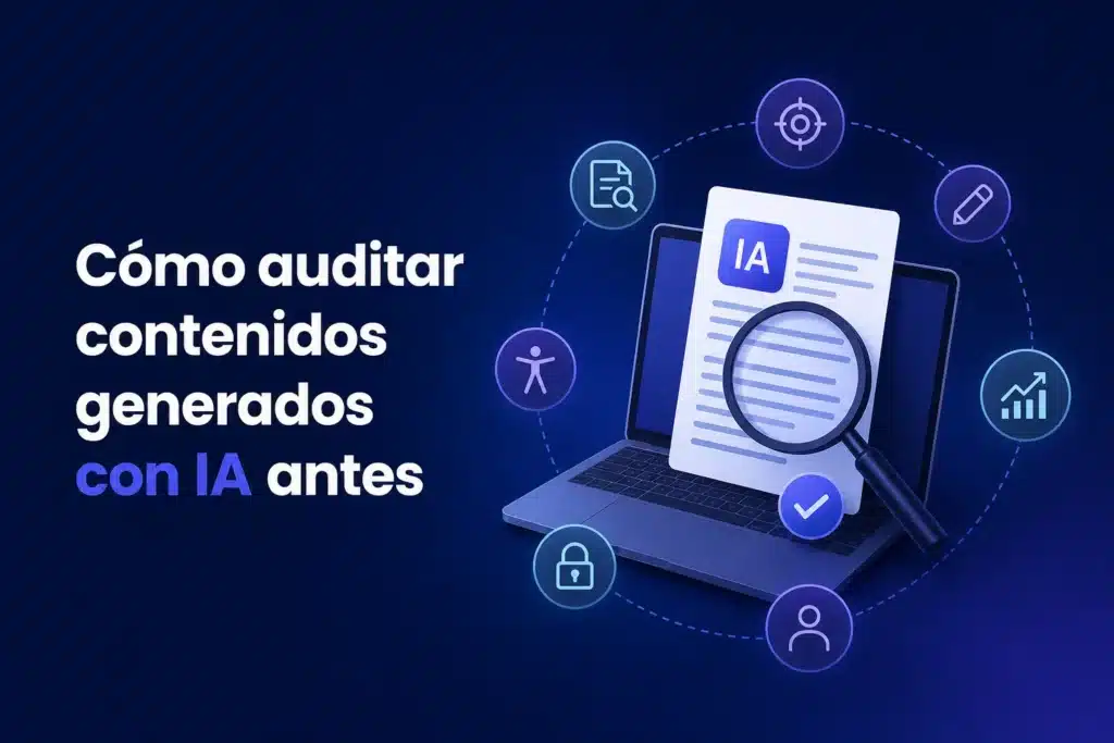 Escena editorial sobre Cómo auditar contenidos generados con IA antes de publicarlos en una web empresarial